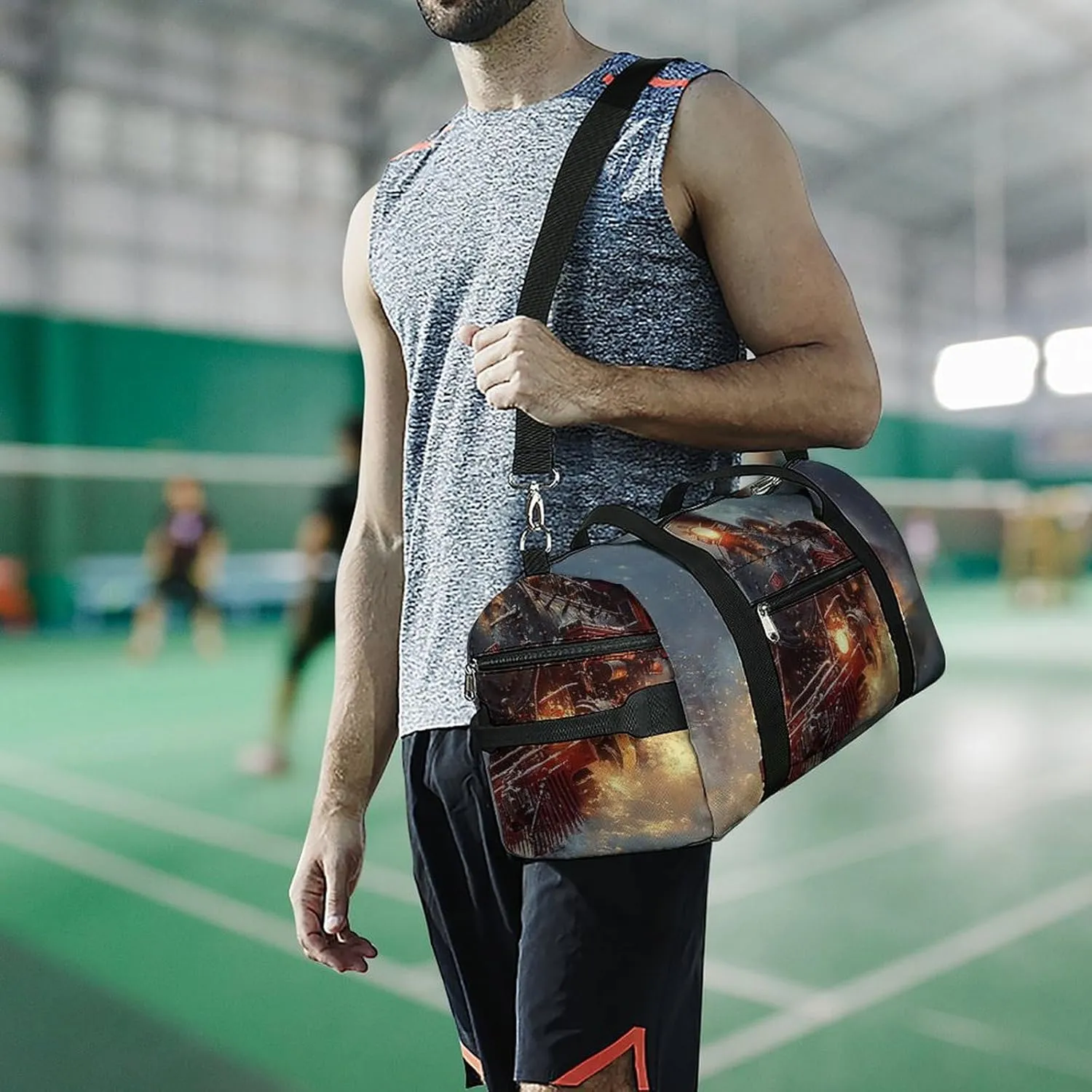 Steam Engine Pulling A Train Fitness Large Gym Bag for Unisex with Shoe Compartment & Wet Pocket