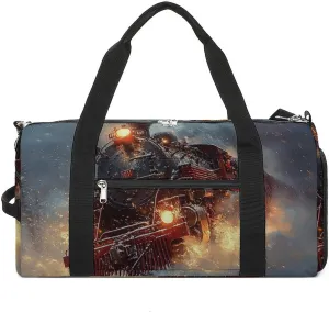 Steam Engine Pulling A Train Fitness Large Gym Bag for Unisex with Shoe Compartment & Wet Pocket