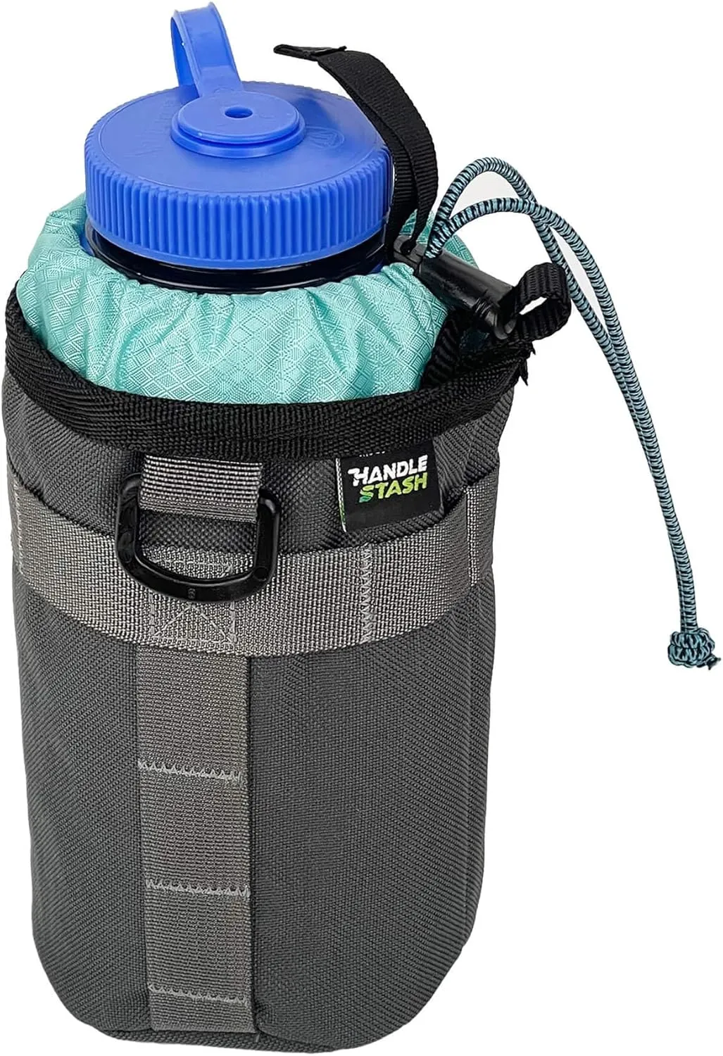Stem Bag Insulated Water Bottle Bag (Charcoal & Influencer Blue) | Holds Ice for 7  Hours | Water Resistant Holder with 2 Buckle Straps & 1 Hook-and-Loop Strap | Bike Accessories | Made in USA