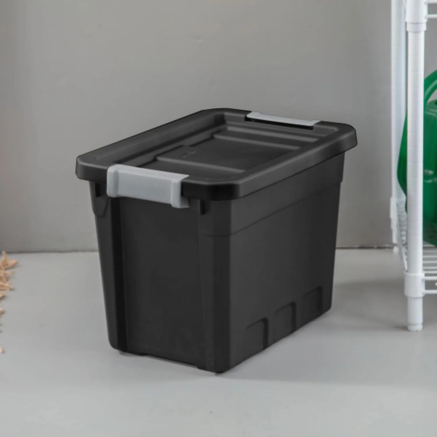 Sterilite 6-Pack Plastic Storage Bins with Lids, Stackable Containers, 7.5 Gallon, Black
