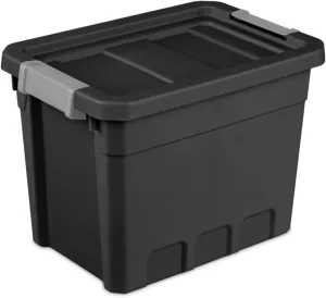 Sterilite 6-Pack Plastic Storage Bins with Lids, Stackable Containers, 7.5 Gallon, Black