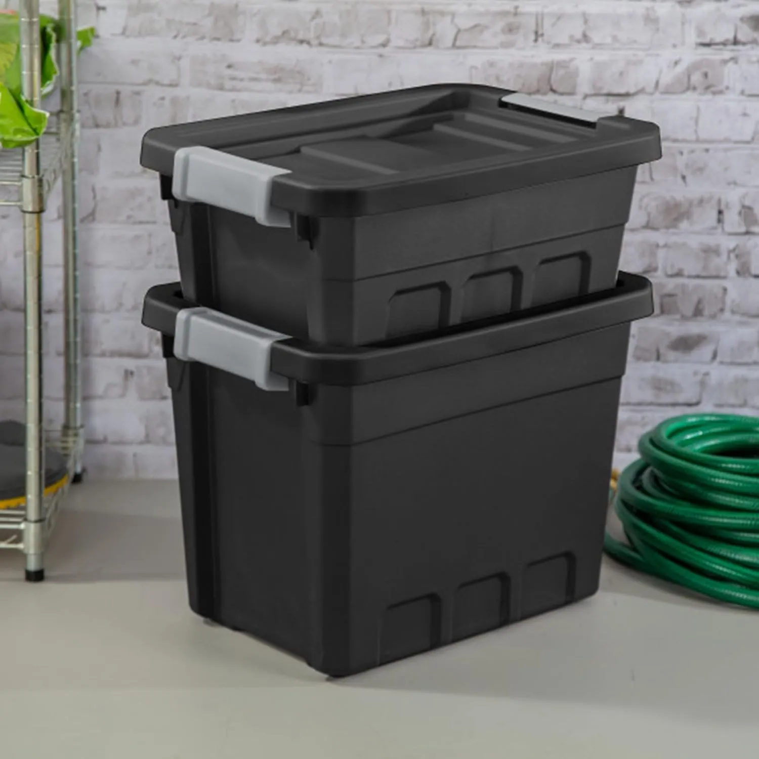 Sterilite 6-Pack Plastic Storage Bins with Lids, Stackable Containers, 7.5 Gallon, Black