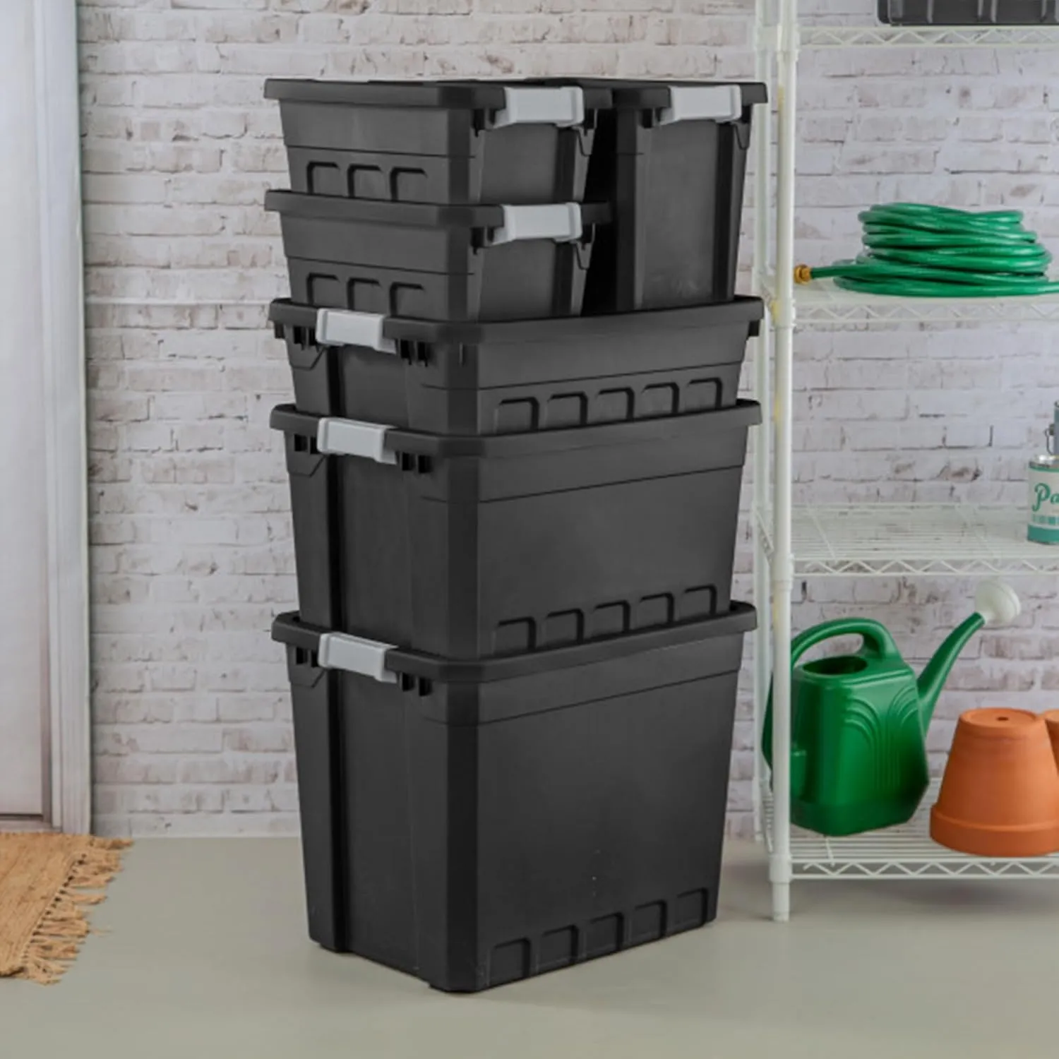 Sterilite 6-Pack Plastic Storage Bins with Lids, Stackable Containers, 7.5 Gallon, Black