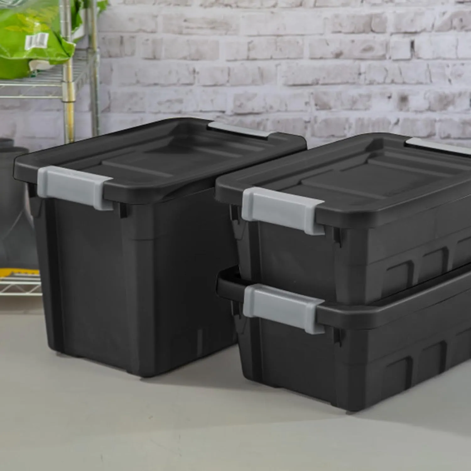 Sterilite 6-Pack Plastic Storage Bins with Lids, Stackable Containers, 7.5 Gallon, Black