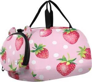 Strawberry Youth Sports & Travel Duffle Bag with Shoe Compartment,Waterproof Gym Bag for Girls and Boys (Overnight Essentials Organizer)