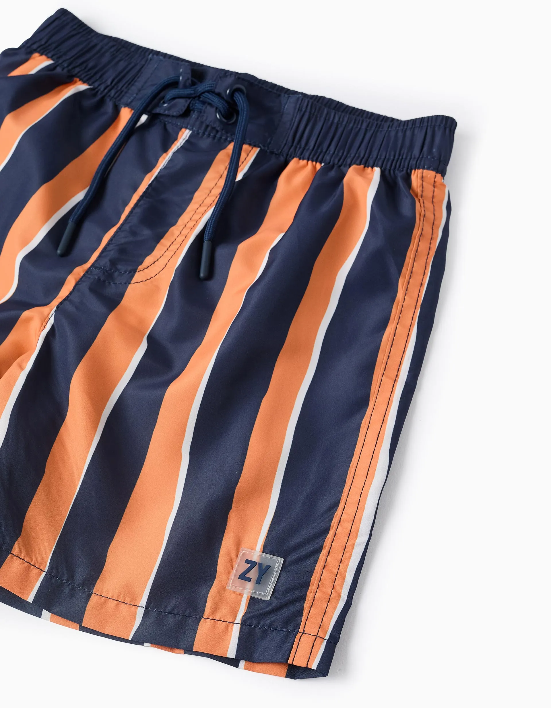 Striped Swim Shorts for Boys, Blue/Orange