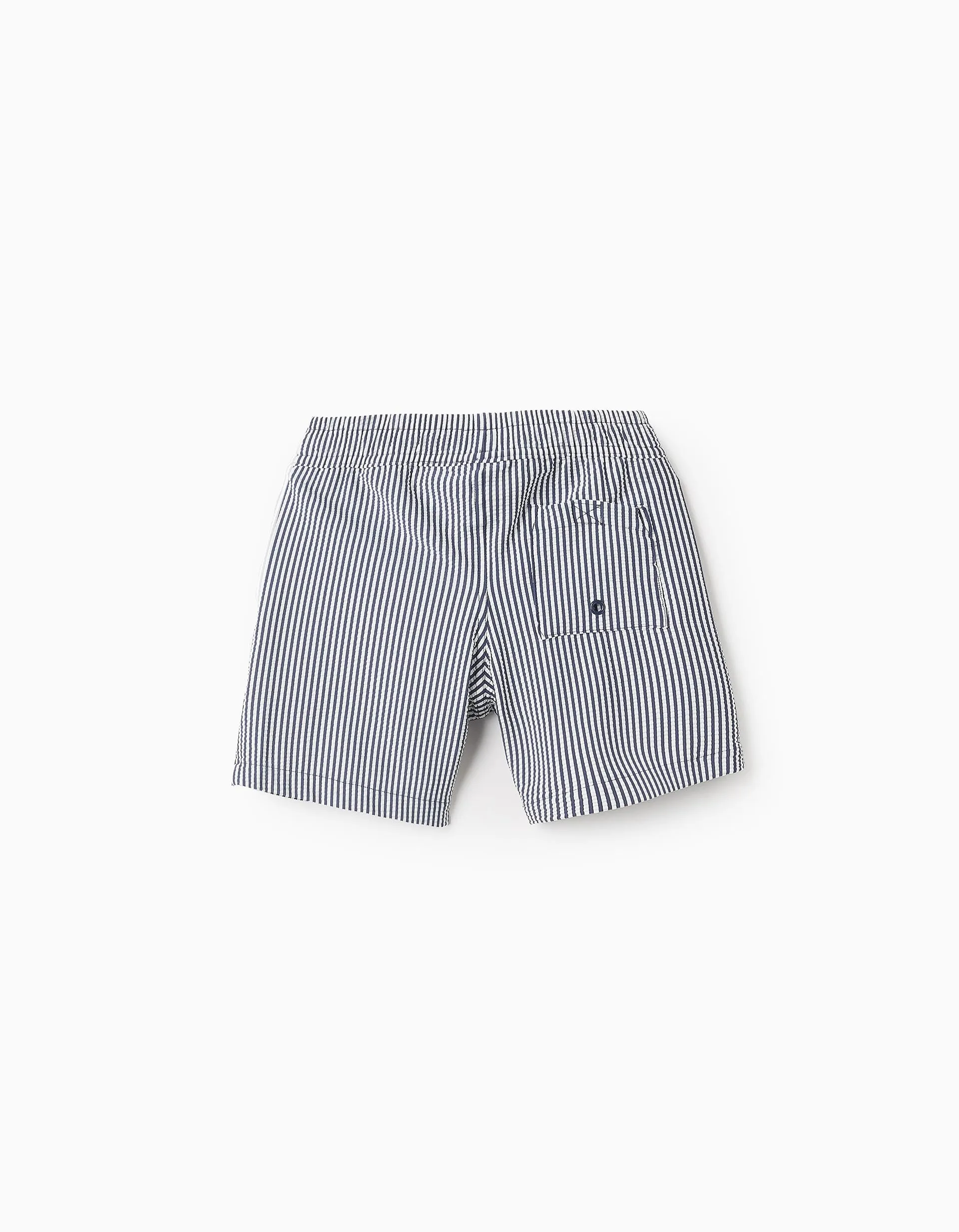 Striped Swim Shorts for Boys, White/Navy Blue
