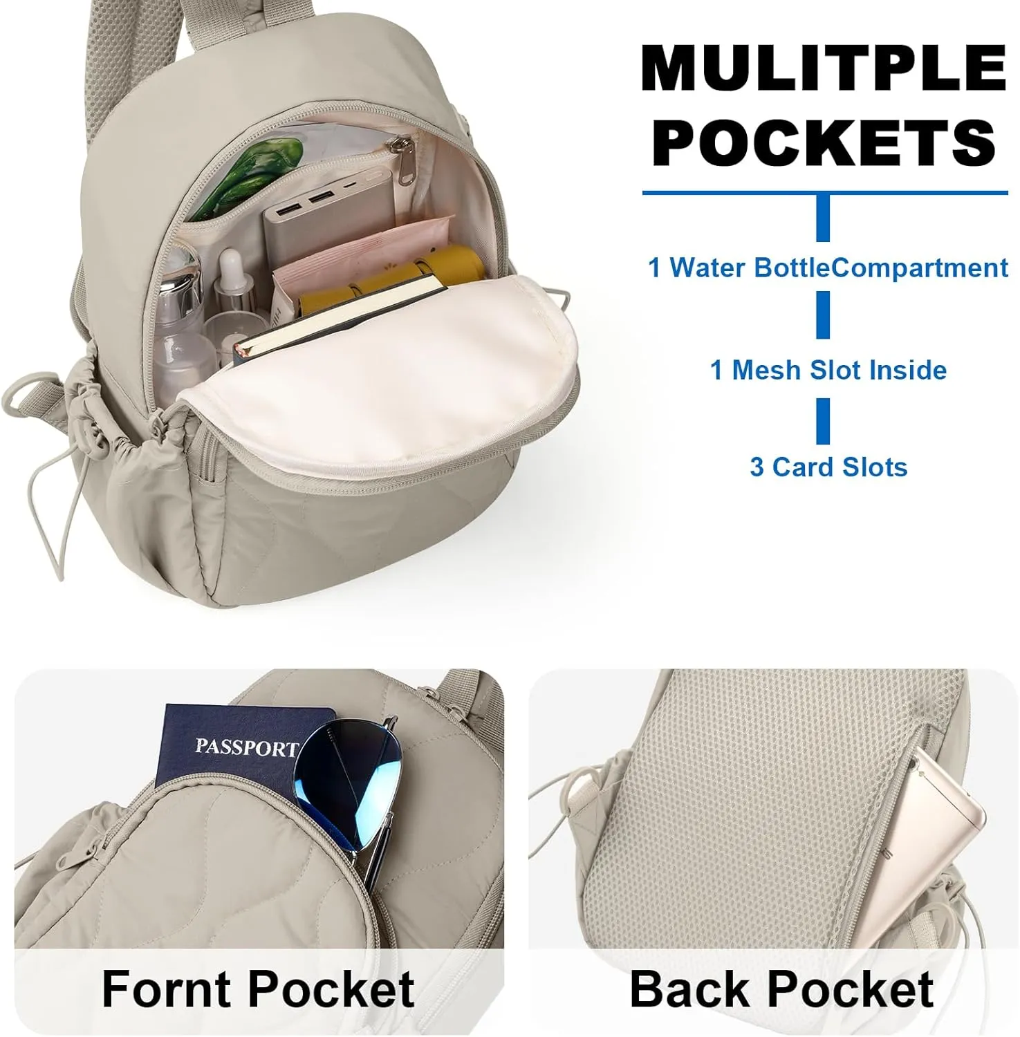 Stylish Sling Bag for Women – Versatile Crossbody Backpack with Adjustable Strap, Lightweight Shoulder Bag for Travel, Hiking & Sports(Khaki-Large)
