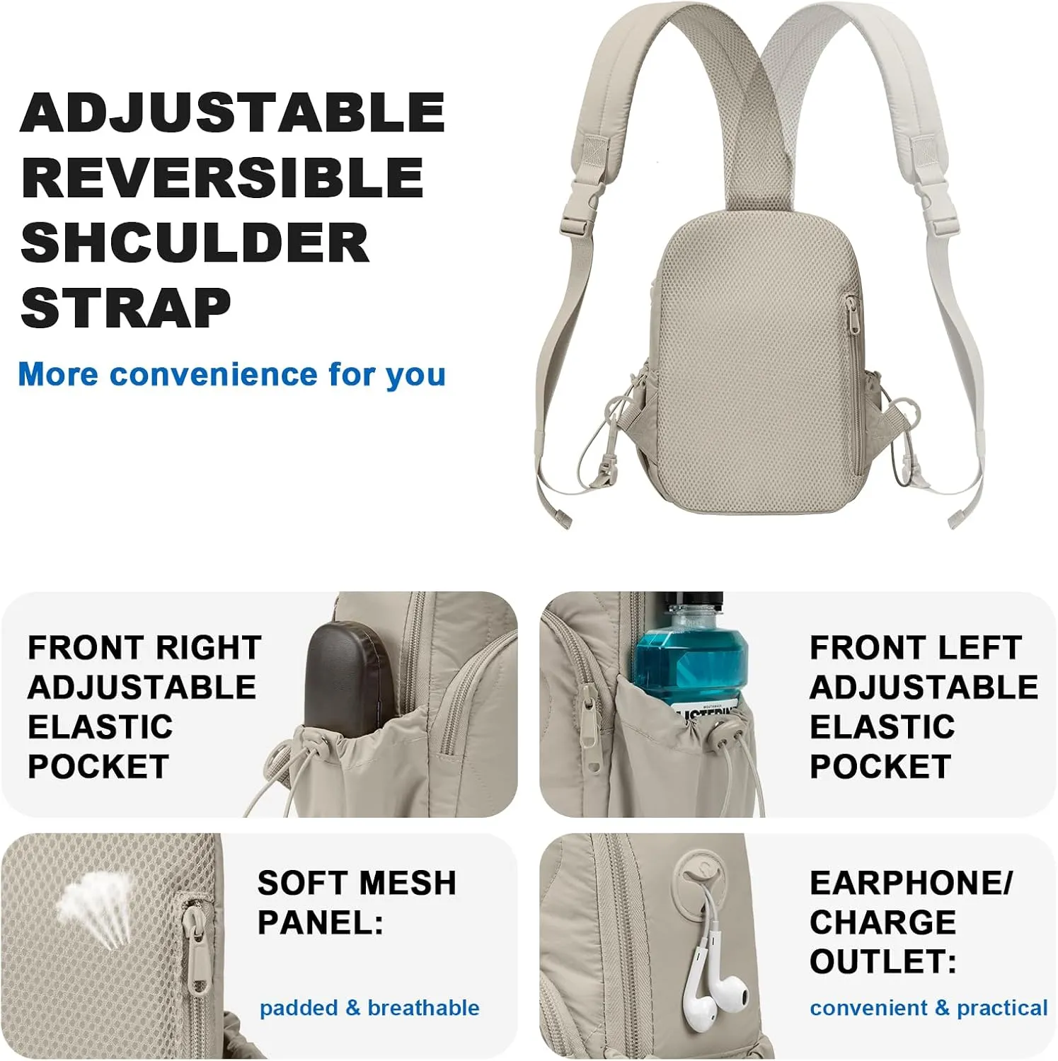 Stylish Sling Bag for Women – Versatile Crossbody Backpack with Adjustable Strap, Lightweight Shoulder Bag for Travel, Hiking & Sports(Khaki-Large)