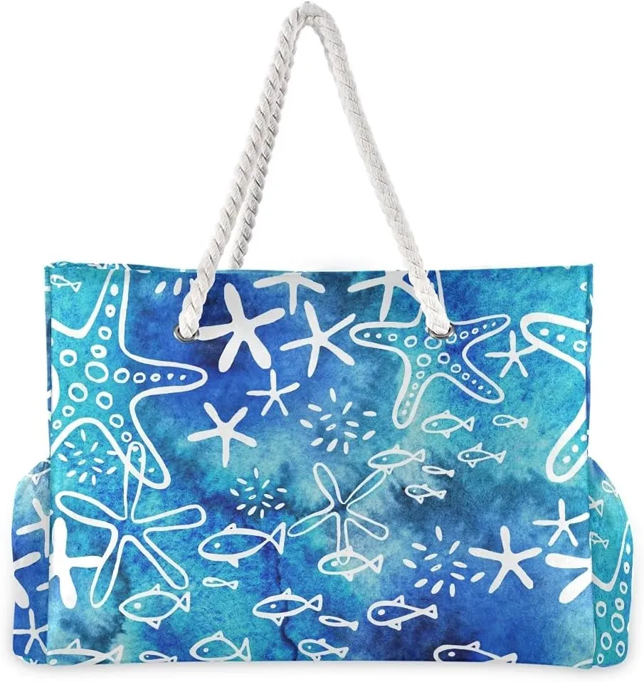 SUABO Travel Beach Bag, Women Large Shoulder Handbags, Cotton Rope Handles Travel Tote Bag for Women