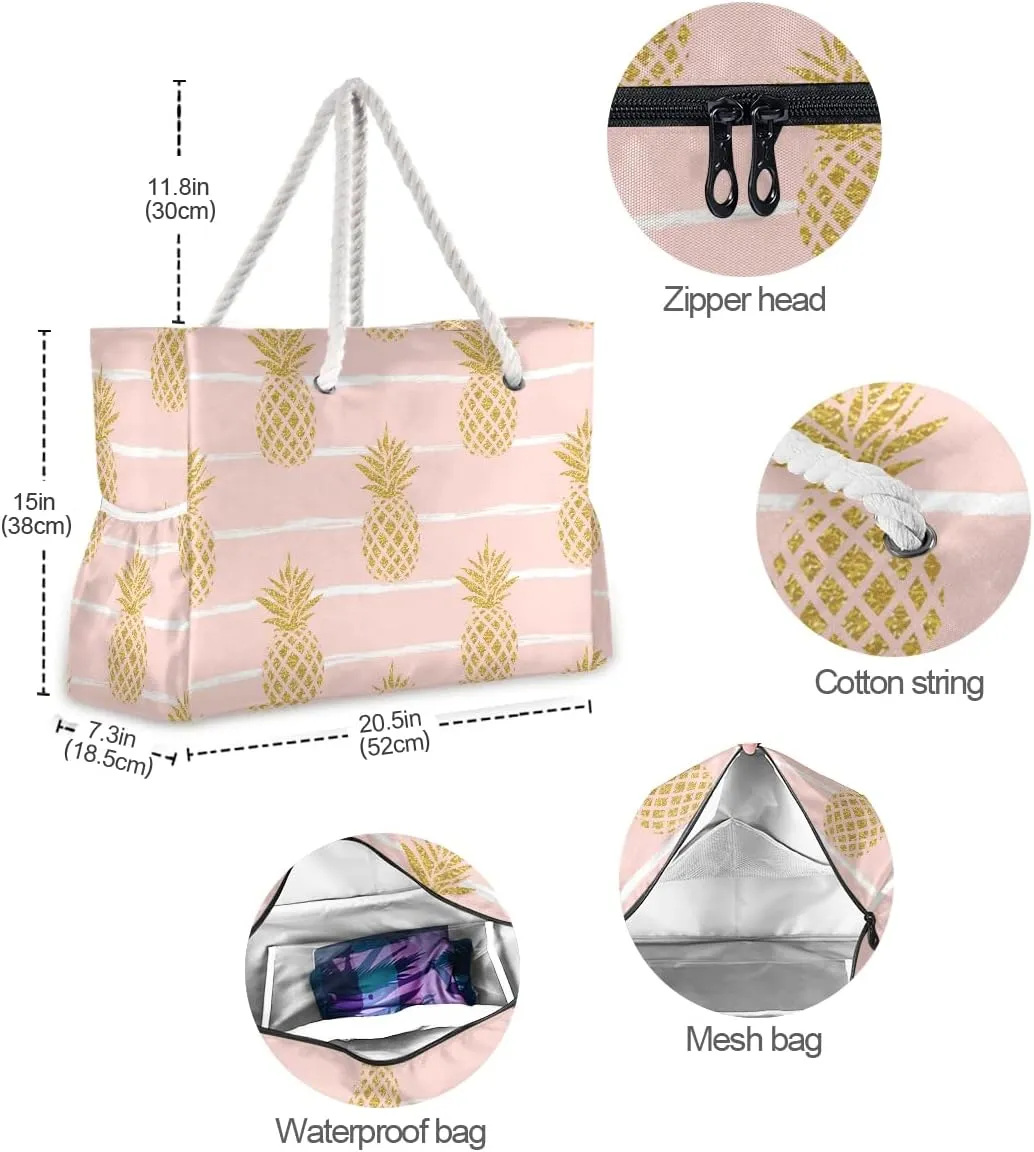 SUABO Travel Beach Bag, Women Large Shoulder Handbags, Cotton Rope Handles Travel Tote Bag for Women