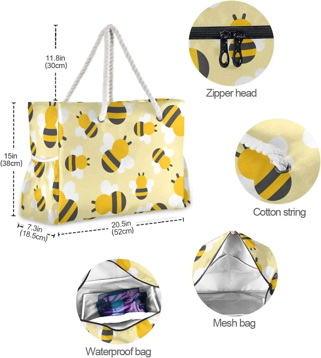 SUABO Travel Beach Bag, Women Large Shoulder Handbags, Cotton Rope Handles Travel Tote Bag for Women