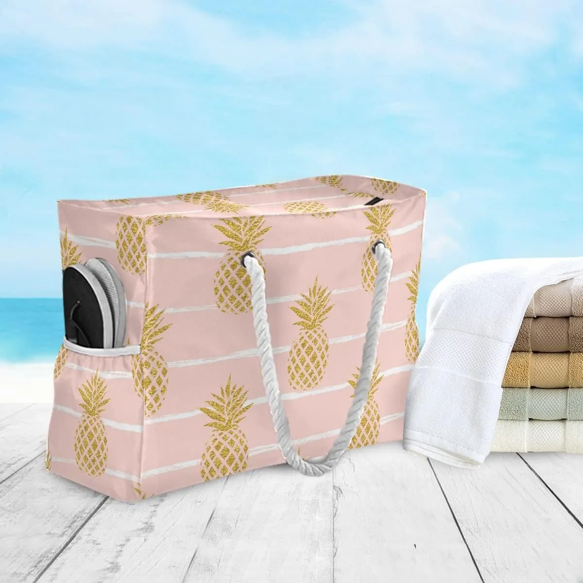 SUABO Travel Beach Bag, Women Large Shoulder Handbags, Cotton Rope Handles Travel Tote Bag for Women