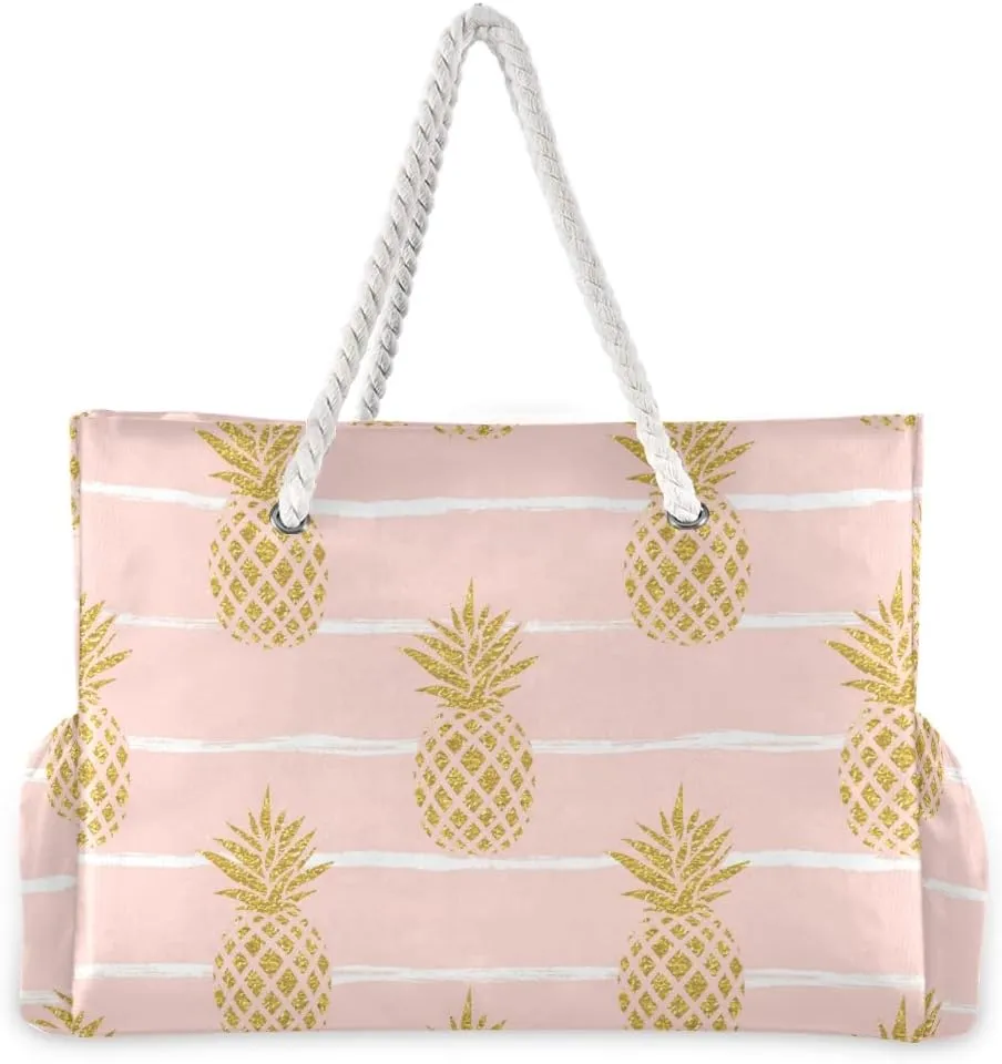 SUABO Travel Beach Bag, Women Large Shoulder Handbags, Cotton Rope Handles Travel Tote Bag for Women