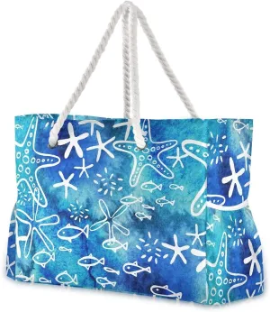 SUABO Travel Beach Bag, Women Large Shoulder Handbags, Cotton Rope Handles Travel Tote Bag for Women