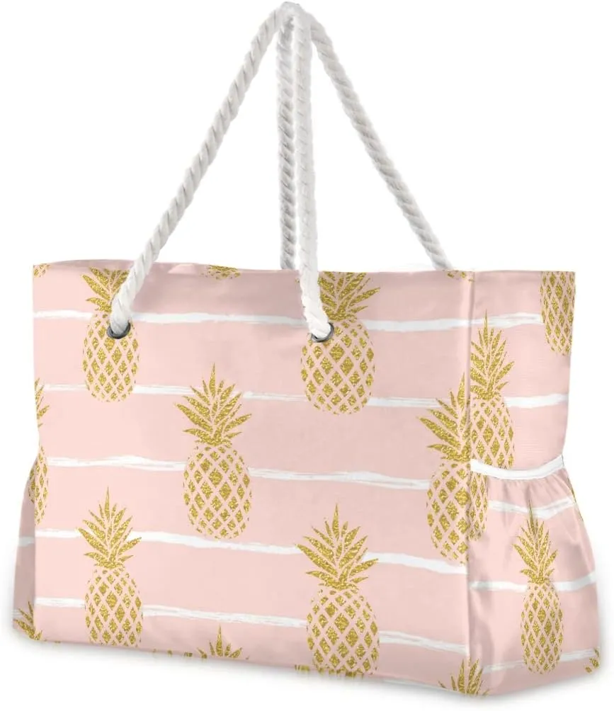 SUABO Travel Beach Bag, Women Large Shoulder Handbags, Cotton Rope Handles Travel Tote Bag for Women