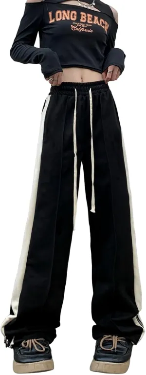Suede Harajuku Pants for Women High Waist Sweatpants Streetwear Joggers Hip Hop Dance Flare Pant with Pockets