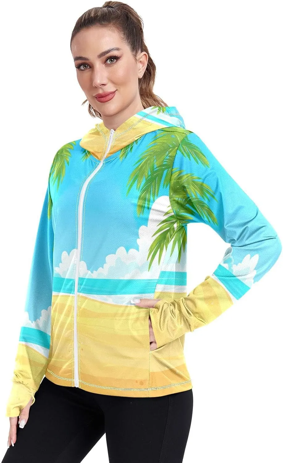 Summer Beach Fresh Blue Uv Protection Jacket Upf 50 , Long Sleeve Zip up Beach Jacket