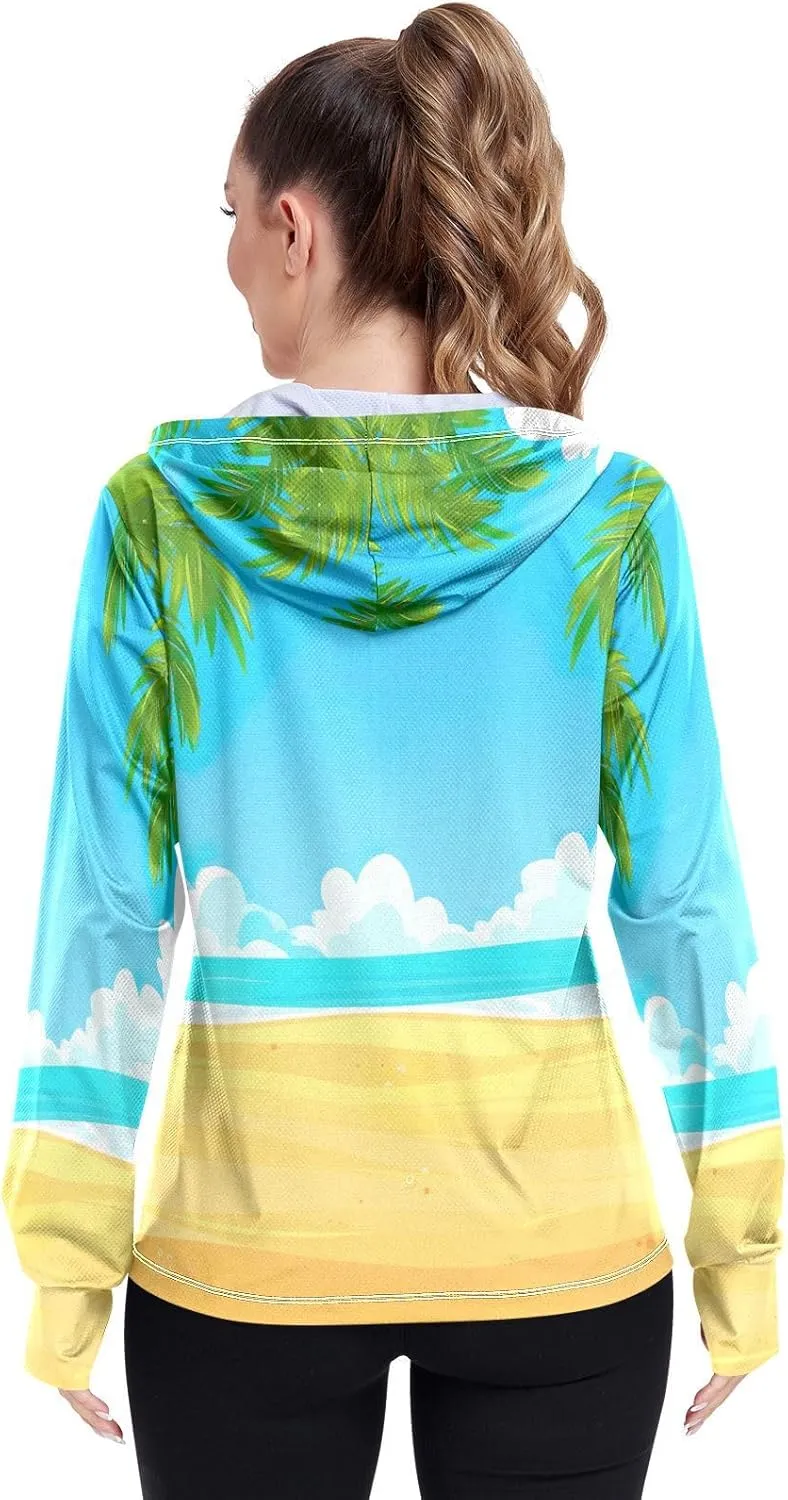 Summer Beach Fresh Blue Uv Protection Jacket Upf 50 , Long Sleeve Zip up Beach Jacket
