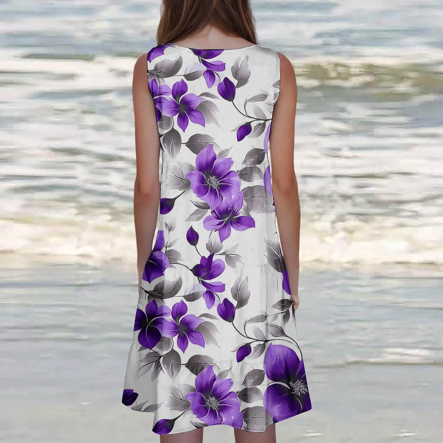 Summer Dresses for Women 2025 Boho Floral Print Sun Dress Sleeveless Loose Casual Fashion Beach Dress