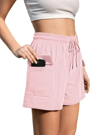 Summer High Waisted Cargo Shorts with Pockets Cotton Drawstring Casual Shorts Women
