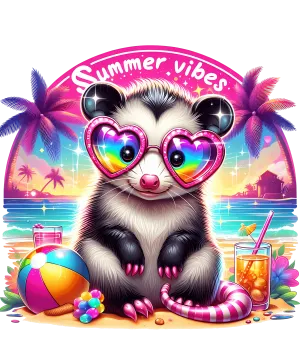 Summer Vibes Opossum on the Beach DTF (direct-to-film) Transfer