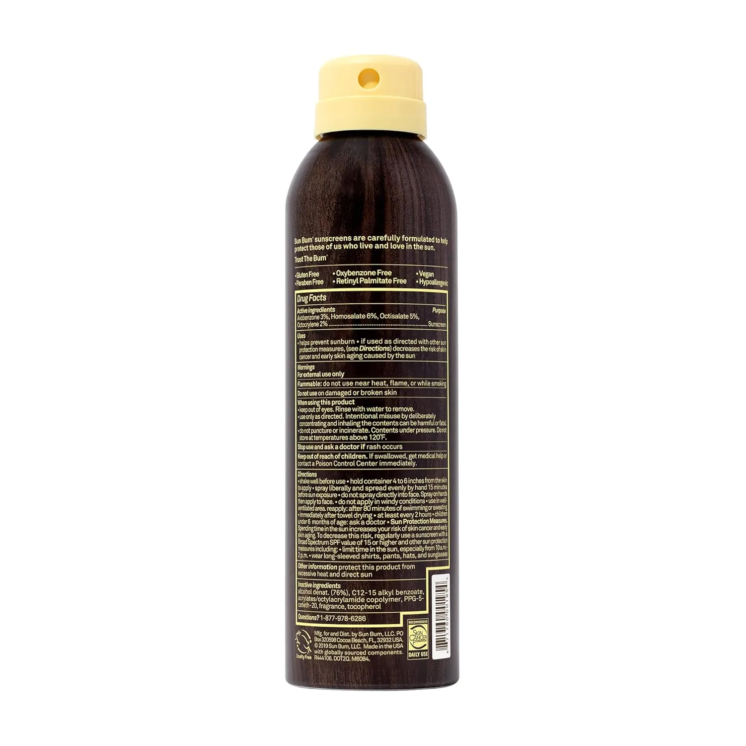 Sun Bum Original SPF 15 Sunscreen Body Spray - Broad Spectrum Moisturizing Sunscreen with Vitamin E - Hawaii 104 Act Compliant (Made without Octinoxate & Oxybenzone) - 6 oz
