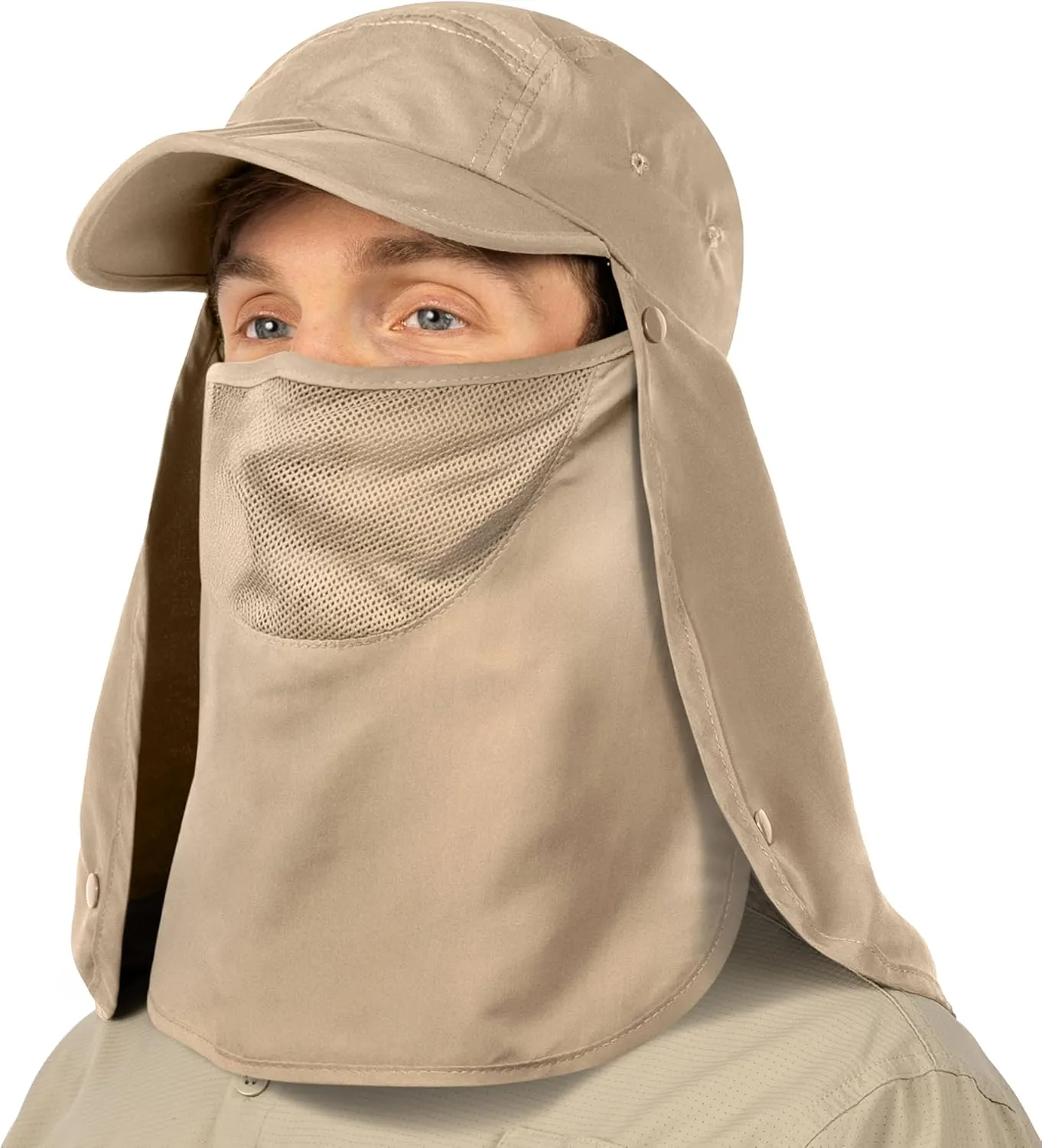 SUN CUBE Fishing Sun Hat with Neck Flap for Men UV Protection Cover Outdoor Bucket Cap with Face Covering for Hiking Running