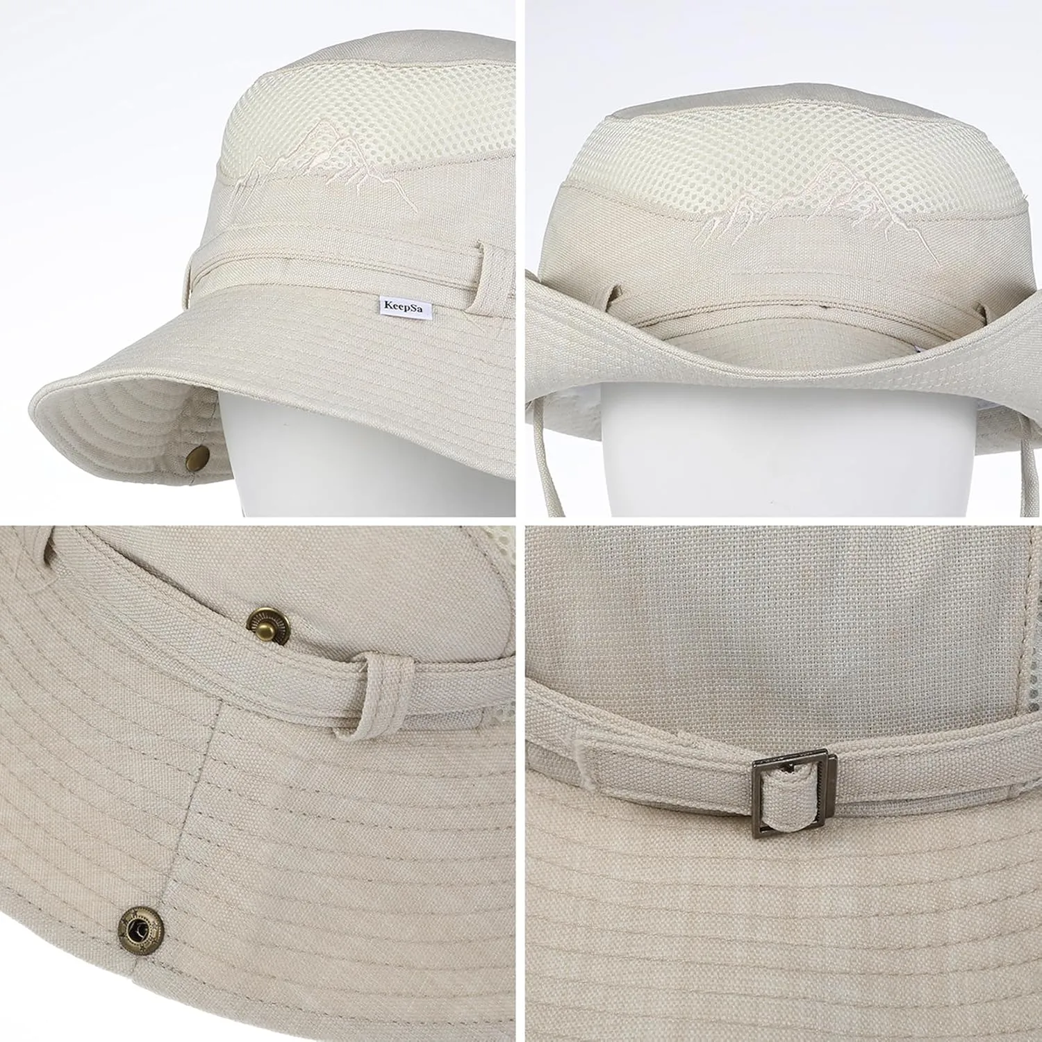 Sun Hat for Men, Cotton Embroidery Summer Outdoor Sun Protection Wide Brim Bucket Hat Foldable Safari Boonie Hat