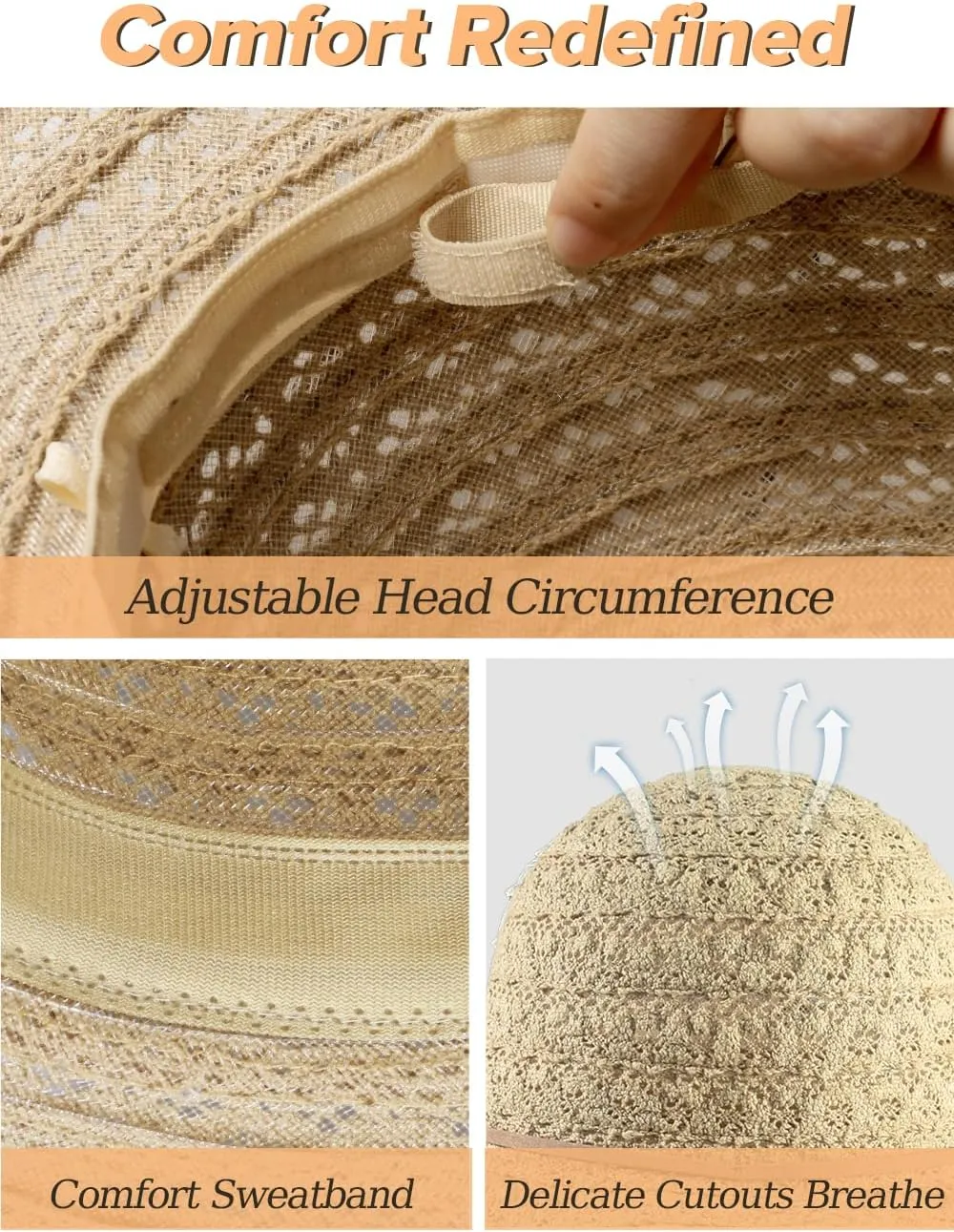 Sun Hat Womens, Beach Wide Brim Hats for Women, Summer Floppy Packable Lace Sun Beach Sunhat Women Foldable