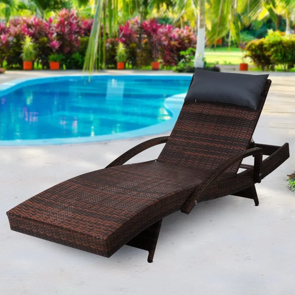 Sun Lounge Outdoor Furniture Lounger Beach with Armrest Brown