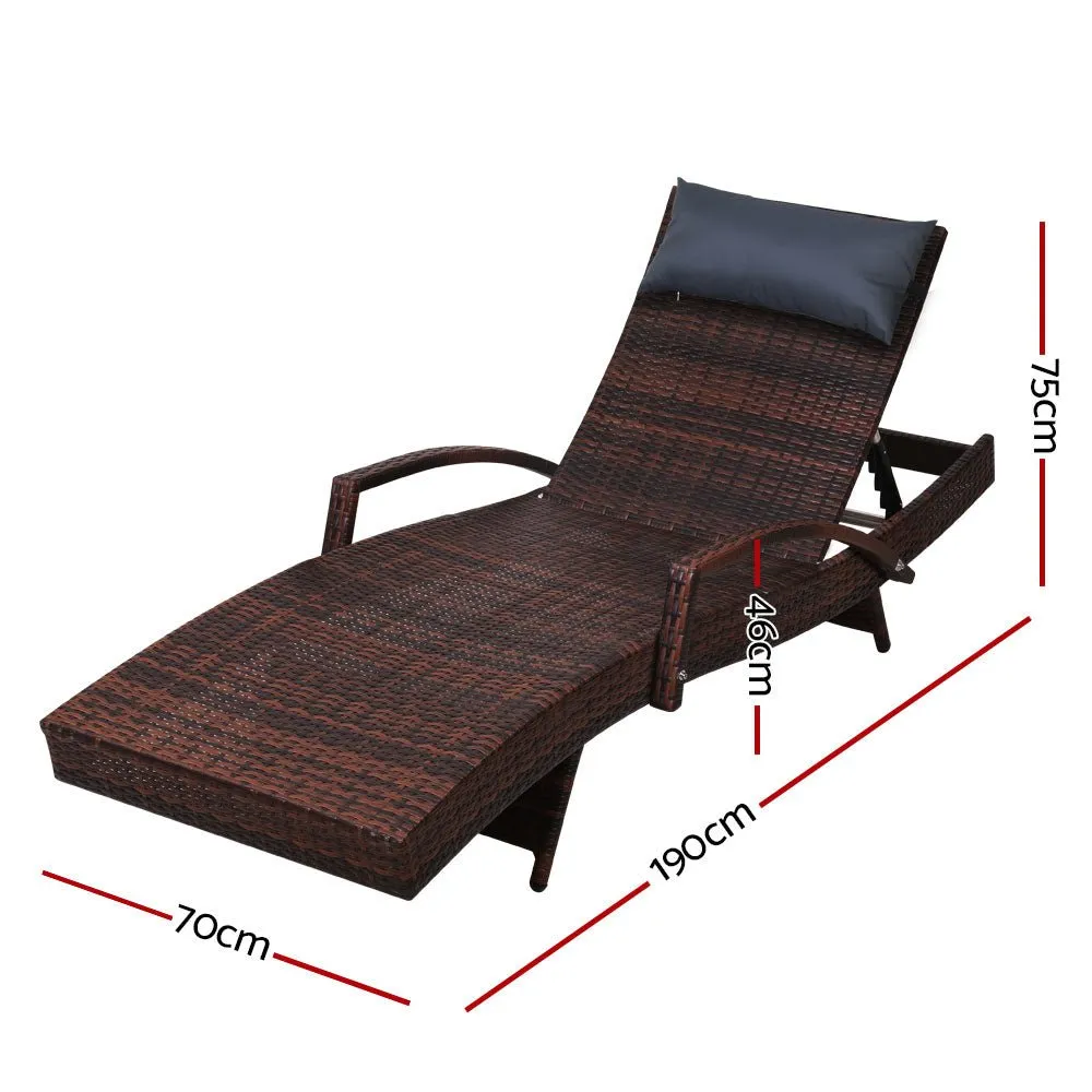 Sun Lounge Outdoor Furniture Lounger Beach with Armrest Brown