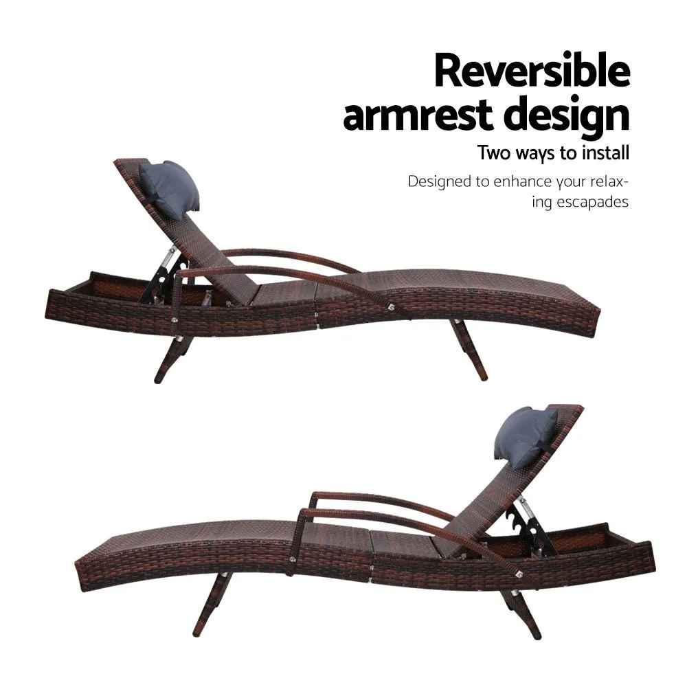 Sun Lounge Outdoor Furniture Lounger Beach with Armrest Brown