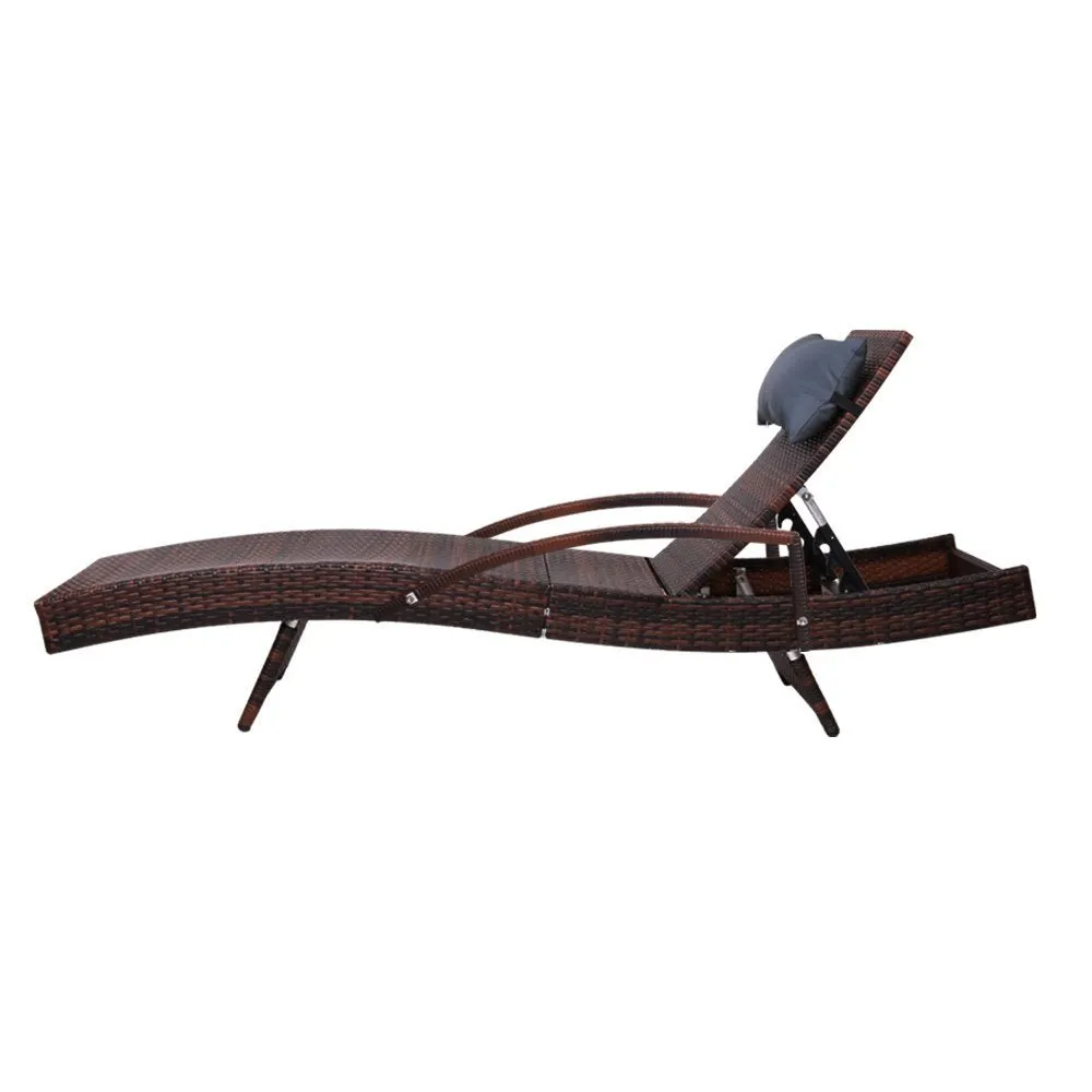 Sun Lounge Outdoor Furniture Lounger Beach with Armrest Brown