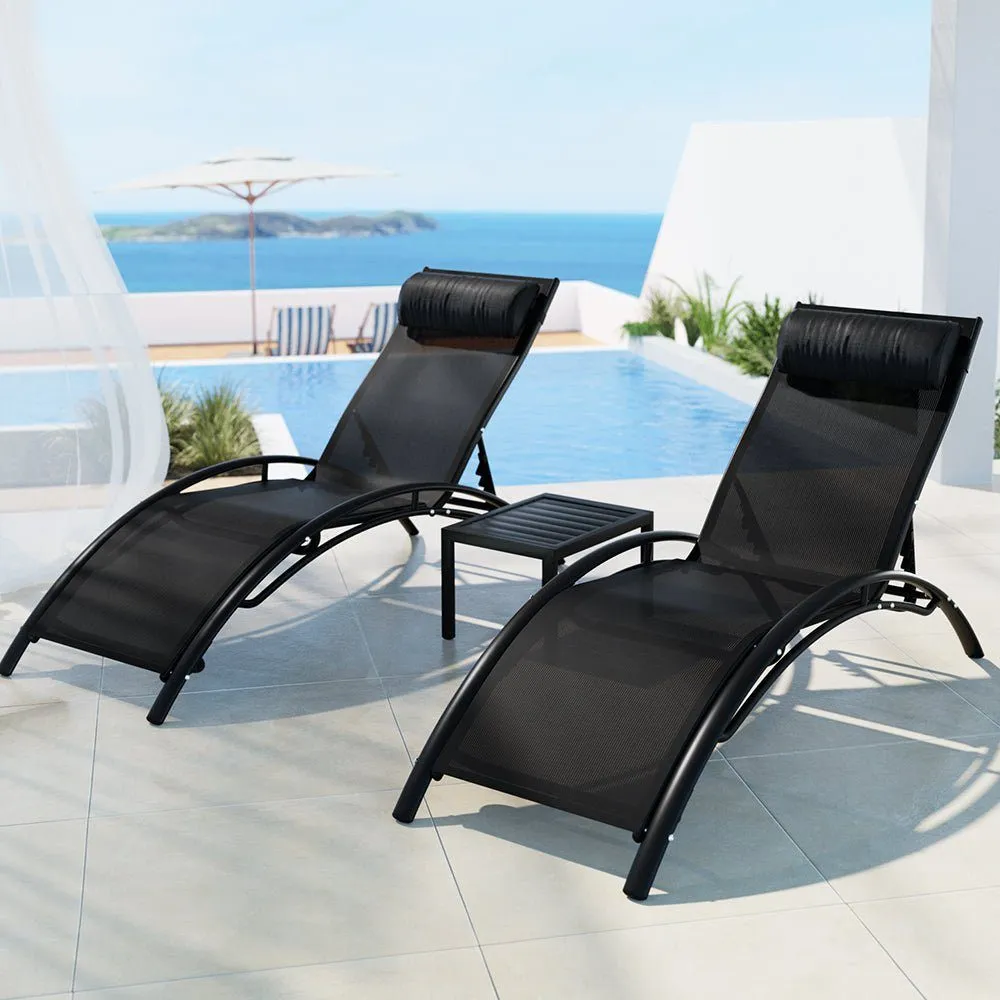 Sun Lounge Set Chaise Lounger 2 Chairs with Table