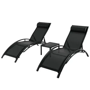 Sun Lounge Set Chaise Lounger 2 Chairs with Table