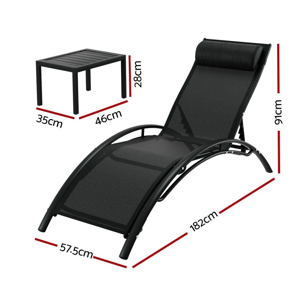 Sun Lounge Set Chaise Lounger 2 Chairs with Table