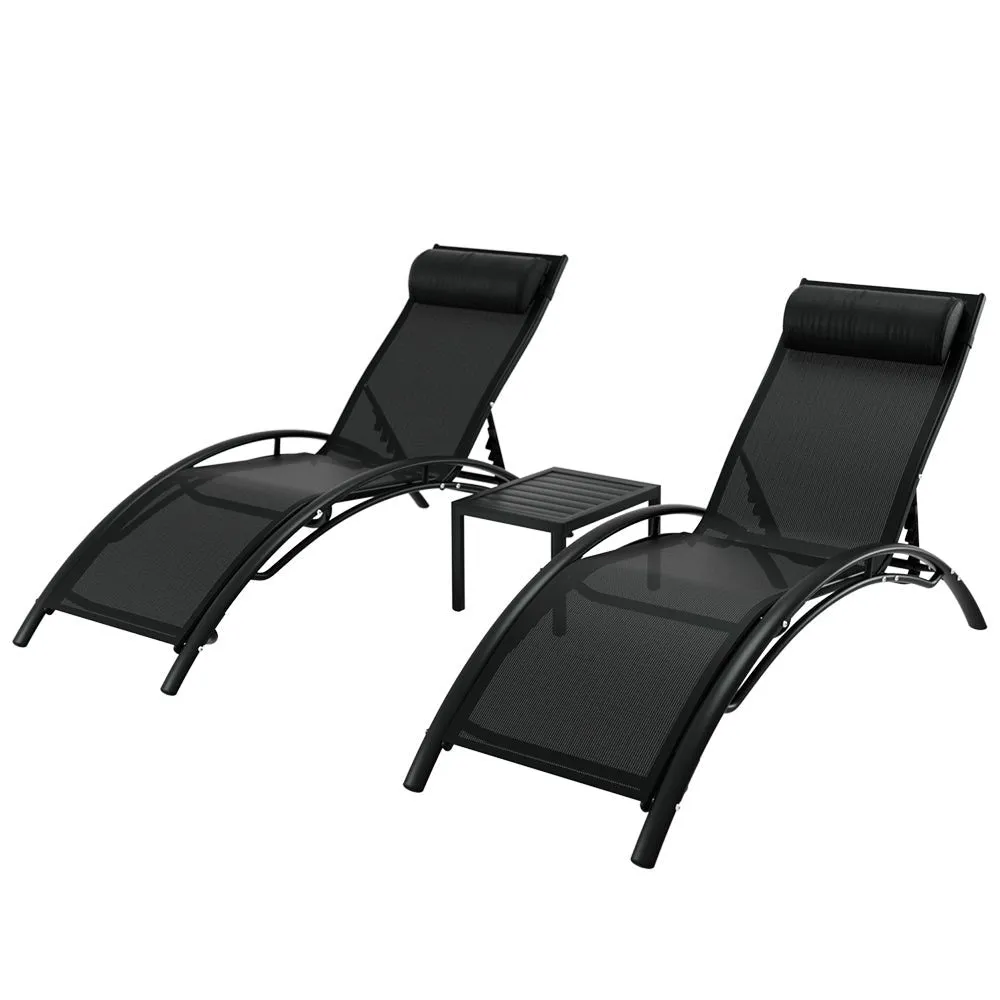 Sun Lounge Set Chaise Lounger 2 Chairs with Table