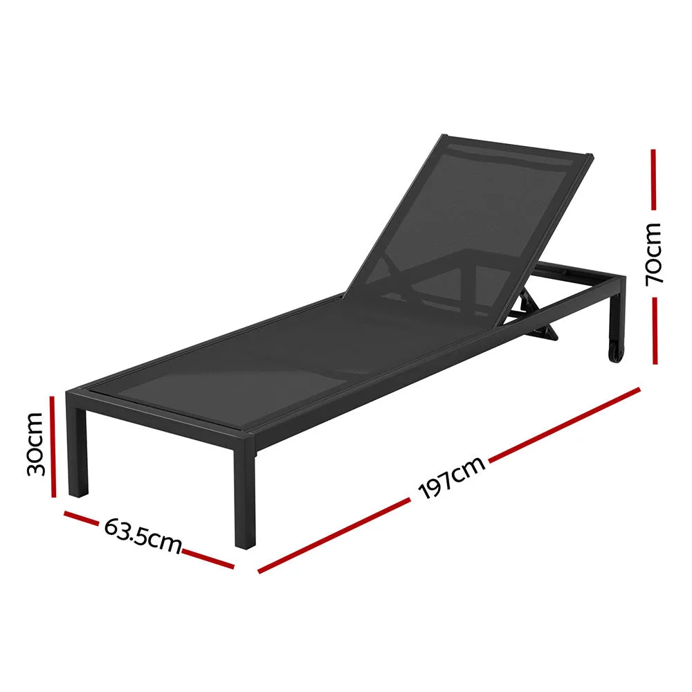 Sun Lounge with Wheels Folding Lounger Aluminium Black