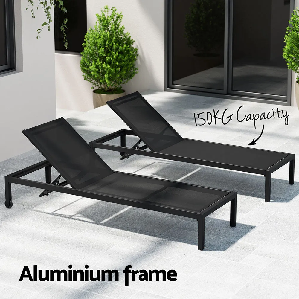 Sun Lounge with Wheels Folding Lounger Aluminium Black