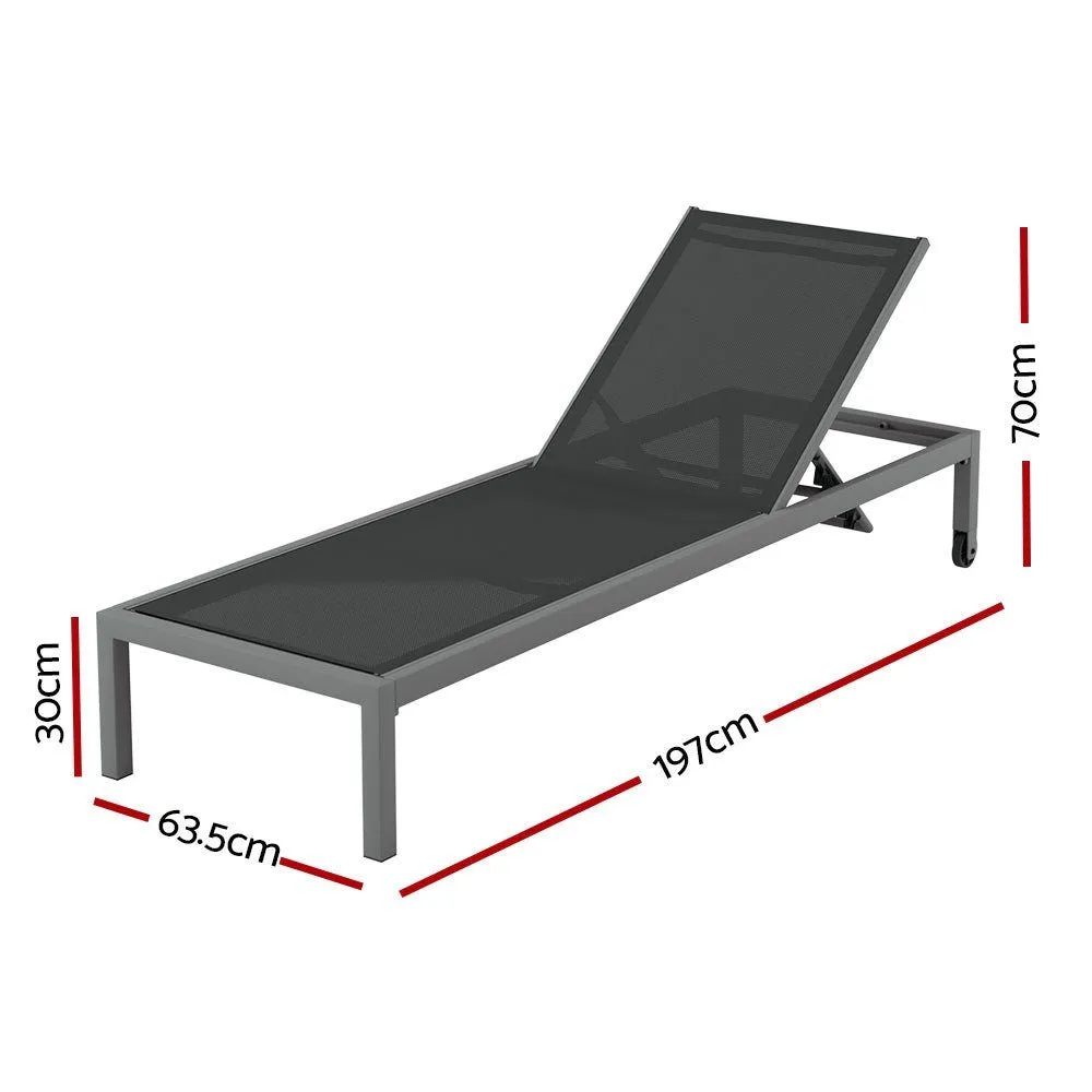 Sun Lounge with Wheels Folding Lounger Aluminium Grey