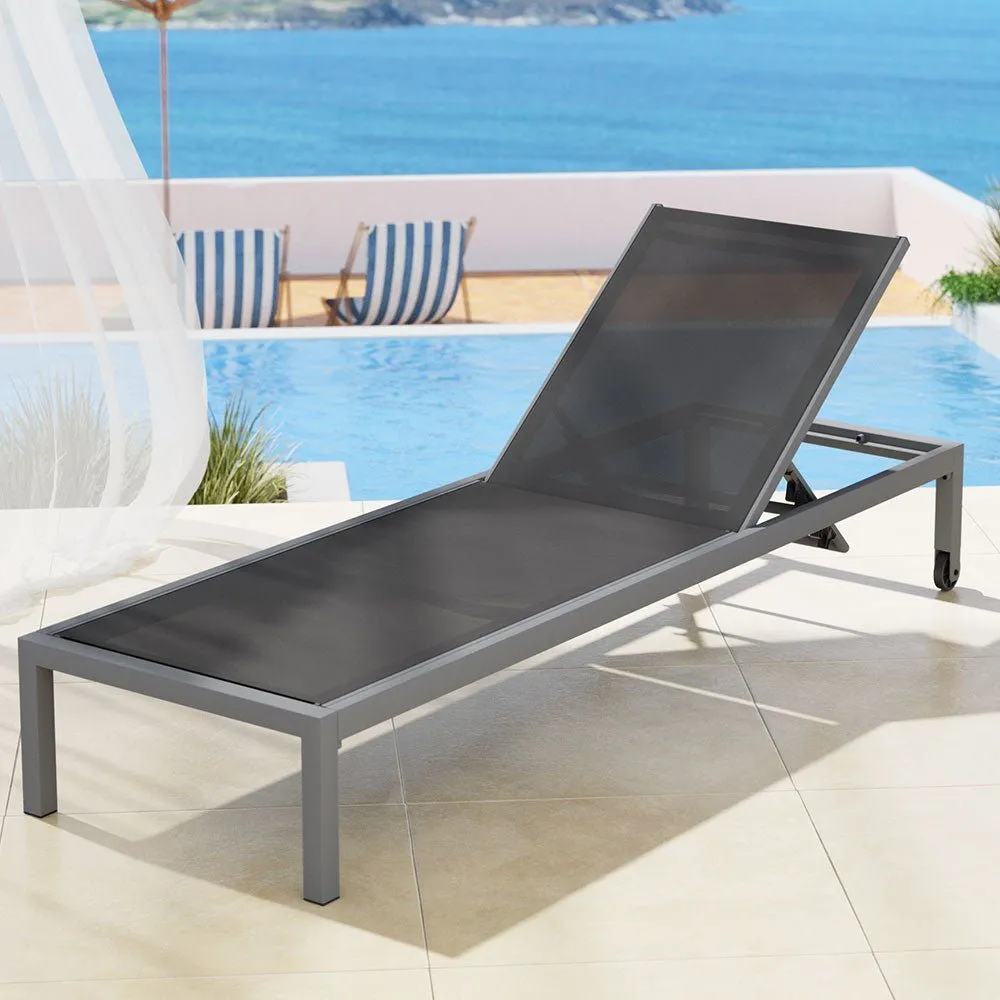 Sun Lounge with Wheels Folding Lounger Aluminium Grey