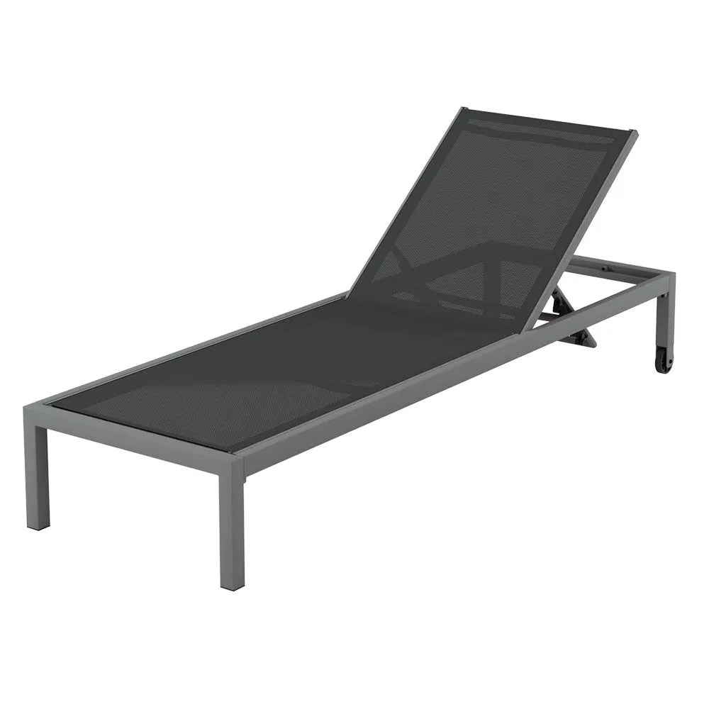 Sun Lounge with Wheels Folding Lounger Aluminium Grey