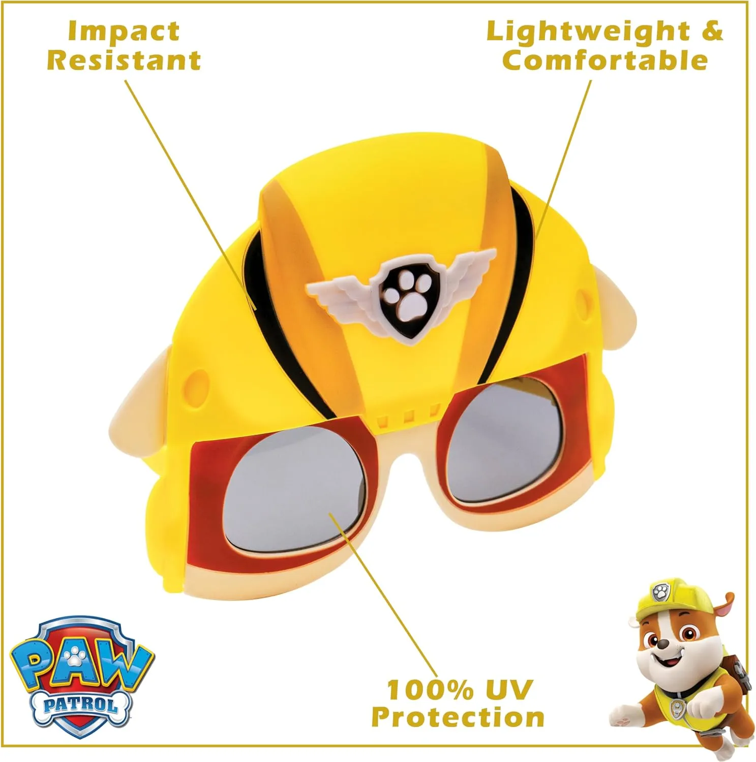 Sun-Staches Paw Patrol Child Sunglasses | Chase, Skye, Rubble, Zuma or Rocky Costume Accessory | One Size Fits Most Kids