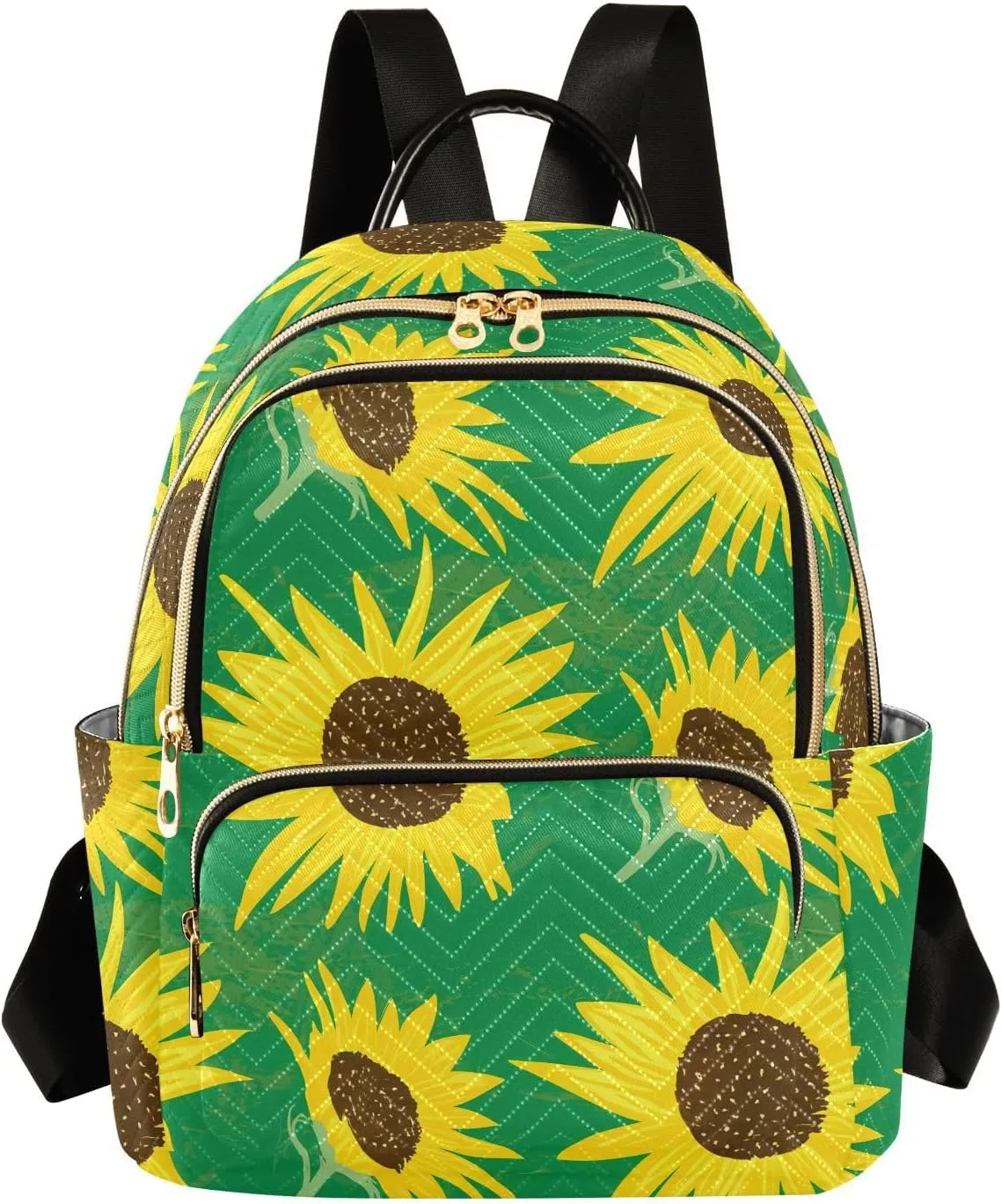 Sunflower Blossom Green Women Backpack Purse Large Capacity Casual Daypack Leather Handle Ladies Travel Work Backpack
