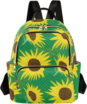 Sunflower Blossom Green Women Backpack Purse Large Capacity Casual Daypack Leather Handle Ladies Travel Work Backpack