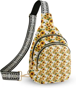 Sunflower Leather Sling Bag Small Crossbody Backpack Travel One Shoulder Pack Hiking chest Daypack for Women Adjustable Lightweight Outdoor Waterproof Workout