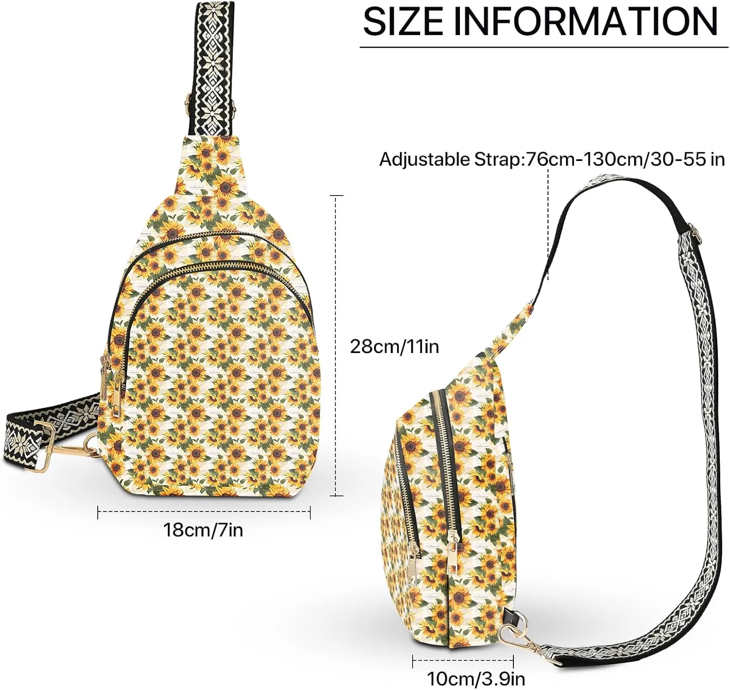 Sunflower Leather Sling Bag Small Crossbody Backpack Travel One Shoulder Pack Hiking chest Daypack for Women Adjustable Lightweight Outdoor Waterproof Workout