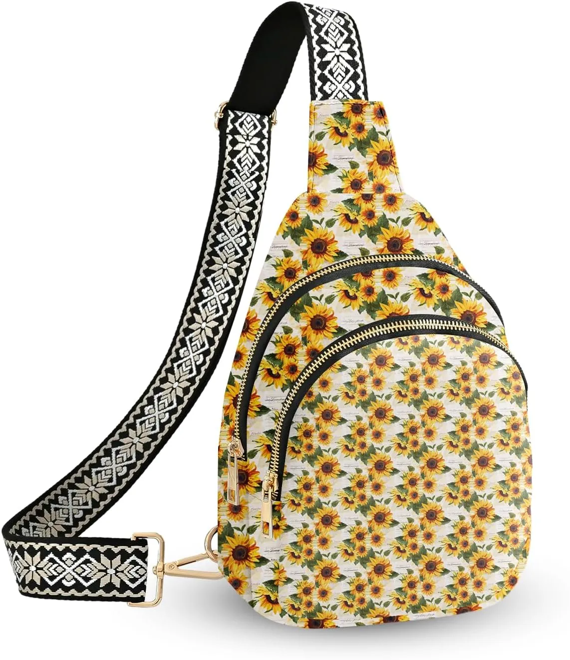 Sunflower Leather Sling Bag Small Crossbody Backpack Travel One Shoulder Pack Hiking chest Daypack for Women Adjustable Lightweight Outdoor Waterproof Workout