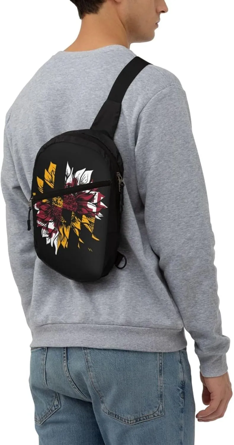 Sunflower Maryland Flag Packable Crossbody Bag Portable Sling Bags Foldable Travel Daypack Reusable Sports Shoulder Backpack Diagonally Chest Bag for Workout